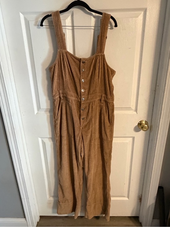 aerie Pants - aerie Corduroy Button-Front Jumpsuit in Camel Brown